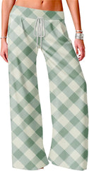 MARSVOVO Fashion Palazzo Pants for Women Classic Low Waisted Drawstring Wide Leg Trousers Summer Loose Pants