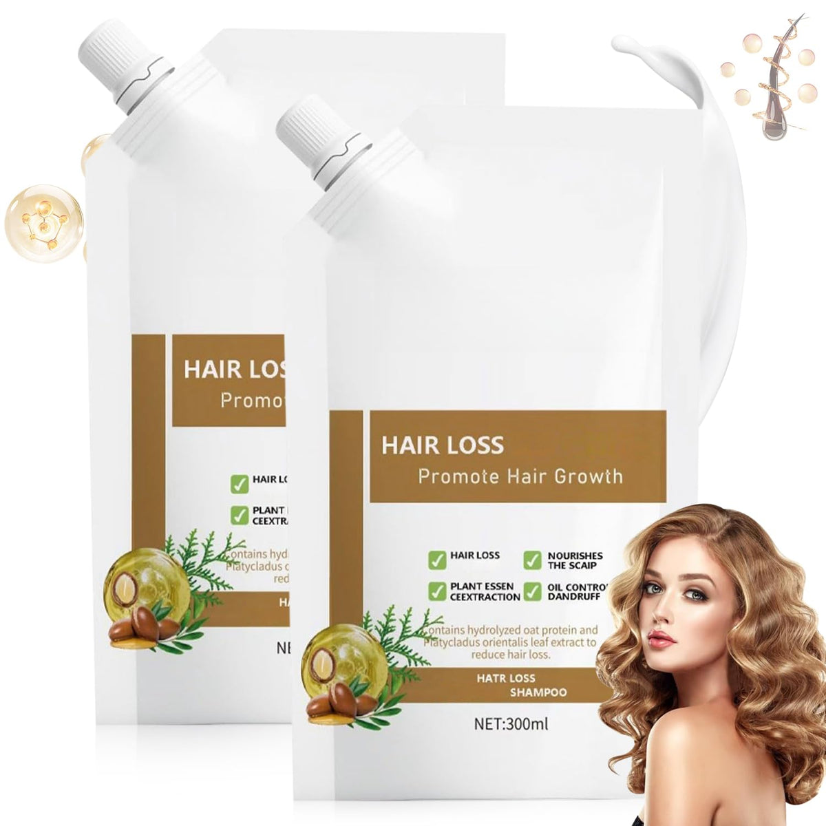 300ML Anti-Hair Fall Hair Loss Shampoo, Anti-Hair Fall Promote Hair Growth Shampoo for Women Men Hair Loss,Rich in Various Plant Extracts, Moisturizing & Promoting Hair Growth(1pcs)
