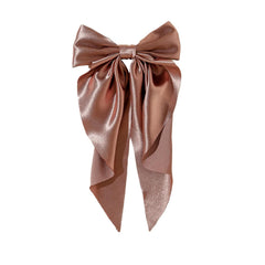 Super Big Bow Hair Clips French Style Soild Color Knotted Bowknot Spring Snap Barrettes Hair Clips with Long Ribbon for Women Girls (Gold)