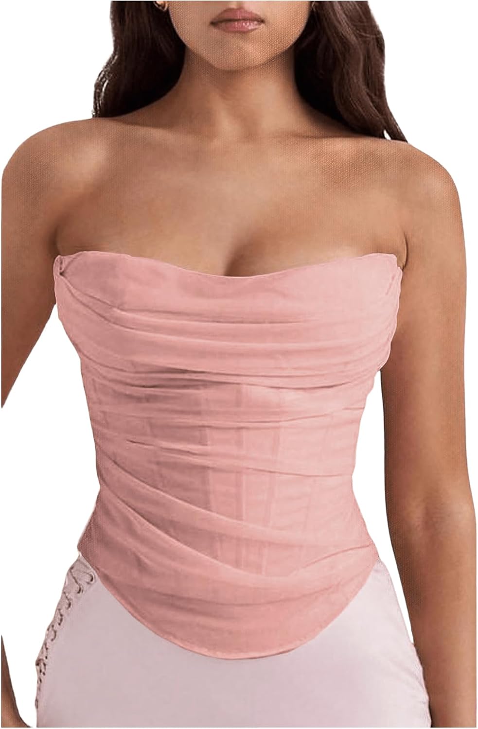 Floerns Women's Strapless Ruched Tube Tops Sleeveless Bandeau Concert Corset Top