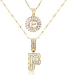 Letter Necklace 14k Gold Plated Bling Dainty Necklaces Trendy Chunky Custom Name Necklace Personalized Round Circle Pendant Zirconia Letters Name Crystal Jewelry Gifts for Women