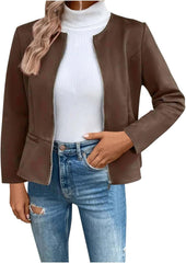 Women's Faux Suade Jackets Zip Up Open Front Cardigan Outwear Long Sleeve Fashion Fall Outfits Moto Biker Short Coats