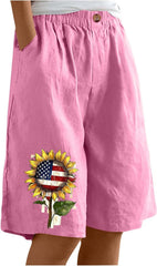 Womens Summer Shorts 2025 Vacation Printed Comfy Casual Bermuda Shorts Plus Size Straight Leg Loose Fit Linen Pants