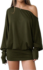 SOLY HUX Women's Long Sleeve Off The Shoulder Dress Y2k Mini Dress Streetwear Music Festival Outfits