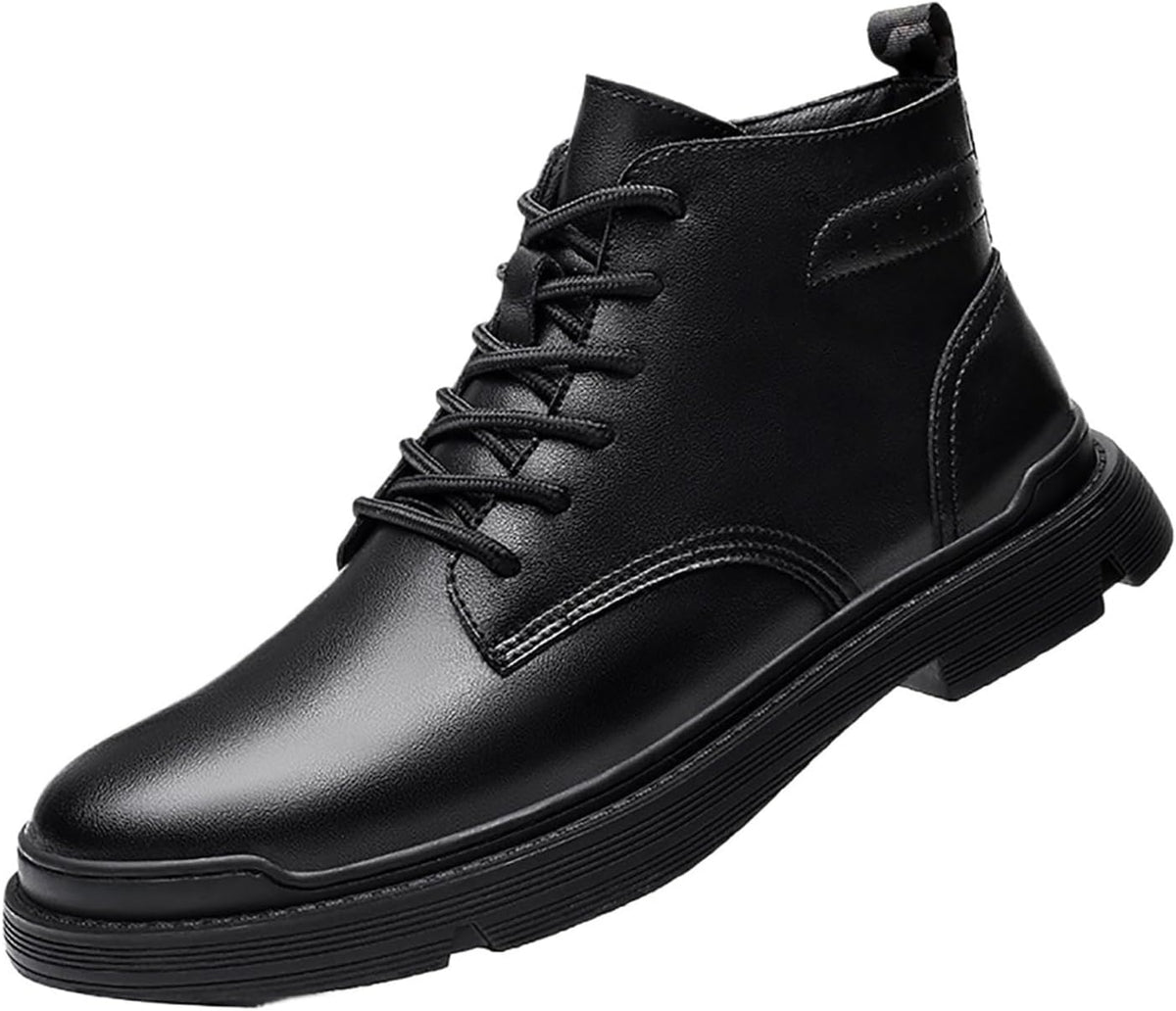 Men's Winter High-Top Leather Booties With Fleece, Water-Resistant & Breathable, Comfortable Dress Casual Shoes For Men, Ideal For Office Business Casual