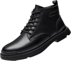 Men's Winter High-Top Leather Booties With Fleece, Water-Resistant & Breathable, Comfortable Dress Casual Shoes For Men, Ideal For Office Business Casual