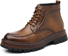 Men's Genuine Leather Platform Lace Up Ankle Boots Comfort Round Toe Warm Fur Lined Lug Sole Chukka Boots for Work Business Office