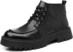 Men's Genuine Leather Platform Lace Up Ankle Boots Comfort Round Toe Warm Fur Lined Lug Sole Chukka Boots for Work Business Office