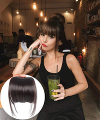 LEEONS Clip on Bangs Black Fringe Hair Extensions 6" Short Straight Clips in Hair Bang False Flat Hairpiece Two Side(1B#)