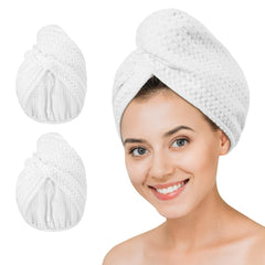 Microfiber Hair Drying Towel - 2Packs Waffle Long Hair Head Turban Wraps Terry Cloth Fast Absorbent Dry Anti Frizz Twist Plopping Curly Shower Turban for Women Wet Hair (Green)