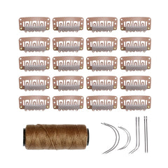 YANTAISIYU 20 Pieces 32mm Hairpieces Snap Clips U Shape Wig Clips for Hair Extensions Making Wig Accessories Set Tools (Black)