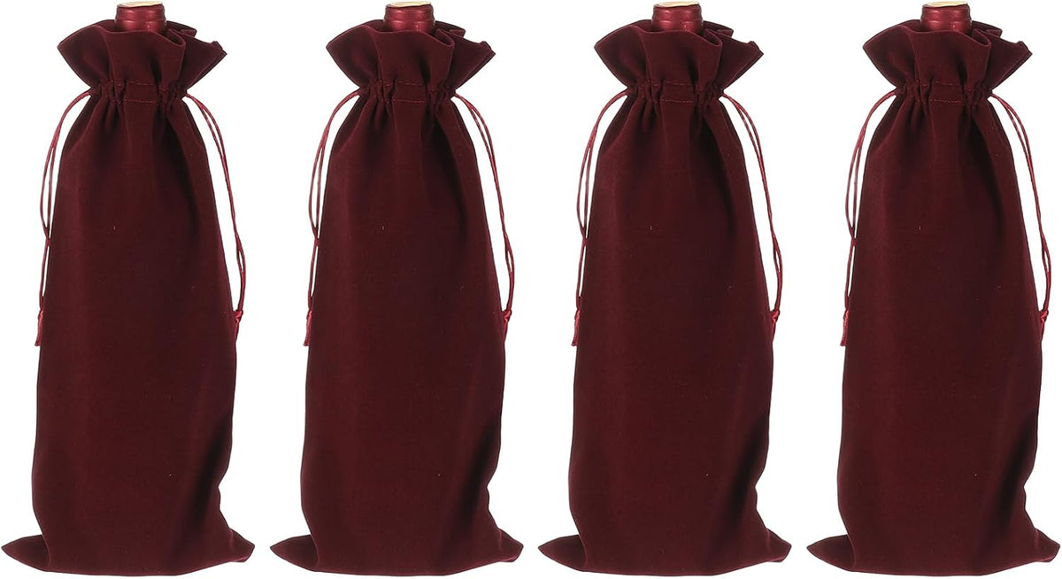 uxcell 4 Pcs Wine Bottle Gift Bags with Drawstrings, Velvet Wine Bags Reusable Liquor Bottle Covers for Wedding Birthday Party, Blue