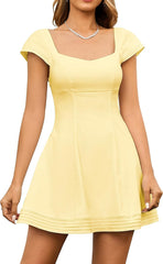 Summer Cap Sleeve Mini Dress Cute Sweetheart Neckline Flowy A Line Short Graduation Dresses for Women
