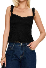 Women Y2k Lace Trim Tank Tops Teen Girl Fairycore Sleeveless Solid Going Out Streetwear Summer Crop Camisole