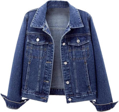Women’S Denim Jacket Long Sleeve Casual Solid Color Short Jeans Slim Coat