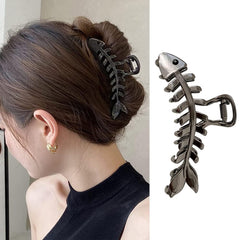 Hair Jaw Claw Clips Fish Bone Shape Large Metal Gold Fashion Nonslip Hairpin Catch Clip Accessories for Thick/Thin Hair HairStyling (Sliver)