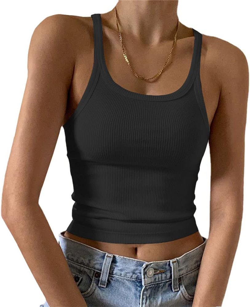 Artfish Women's Sleeveless Tank Top Form Fitting Scoop Neck Ribbed Knit Basic Cami Shirts