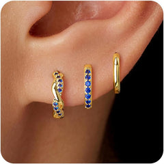Inerney Gold Huggie Hoop Earrings Set for Women, Dainty Small Sterling Silver Earring Stacks Hypoallergenic Jewelry for Multiple Piercings, Trendy Twisted Cute Cartilage Hoops Birthstone Gift 3 Pairs