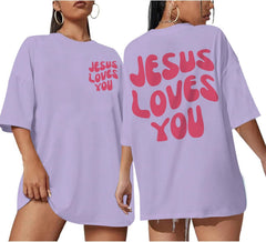 Christian Jesus Shirts for Women Oversized Jesus Loves You Tshirts Religious Faith Shirt Inspirational Graphic Tees