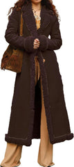 Ladies Cozy Winter Teddy Bear Long Coats for Women Faux Suede Leather Shearing Jacket Fuzzy Sherpa Lined Trench Coat