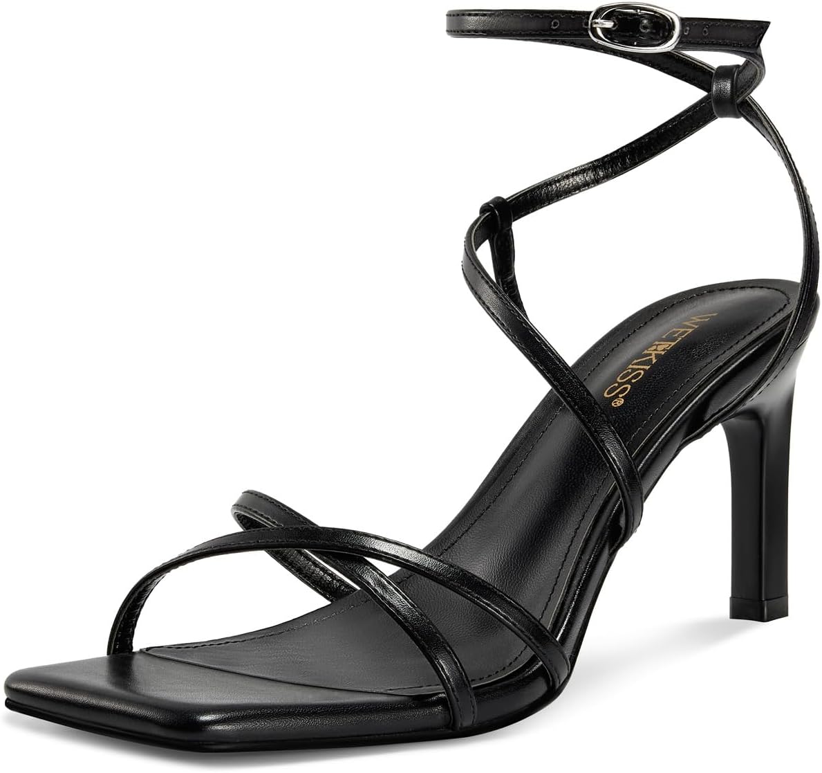 wetkiss Womens Sandals Square Open Toe Strappy Heels Ankle Strap High Heel Sandals Comfort Dress Party Shoes