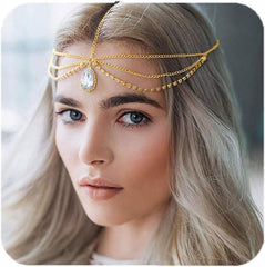 Catery Head Chain Jewelry Crystal Bohemia Hair Chain Bride Wedding Head Dress Rhinestone Headpiece Halloween Christmas Prom Hair Jewelry for Women