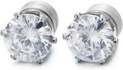 Mens Womens Magnetic Cubic Zirconia Stud Earrings, Steel, Non-Piercing Clip On Cheater Fake Ear