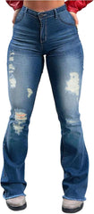 Wide Leg Jeans Woman High Waisted Stretchy Ripped Bell Bottom Jeans Y2k Boyfriend Skinny Frayed Hem Flare Denim Pants