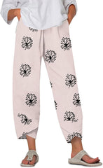 Ladies Drawstring Trousers with Pockets Loose Fit Summer 2025 Wide Leg High Waist Elastic Waist Long Pants