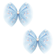2 PCS Pearl Hair Bows Hair Clips for Toddler Girls - Elegant Ivory Lace Veil Hair Accessories for Birthday, Wedding, Halloween, Thanksgiving, and Christmas Occasions(Ivory)