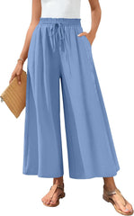 Bestbee Women's Palazzo Pants Dressy Casual Wide Leg Slacks Elastic Waist with Pockets