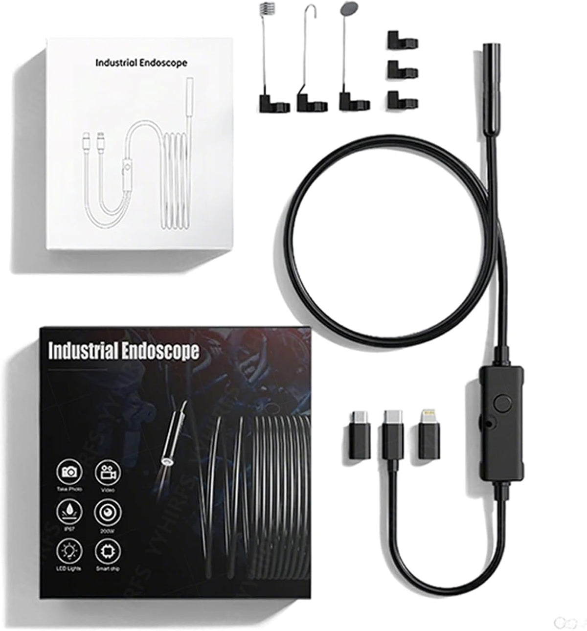 FlexScope Pro – Plug & View Inspection Cam with 5M Bendable Cable and Swappable Tool Tips, 2.0MP HD Camera, Capturing Exactly, for Checking Pipes, Drains, Engines, Vents (1*pc)