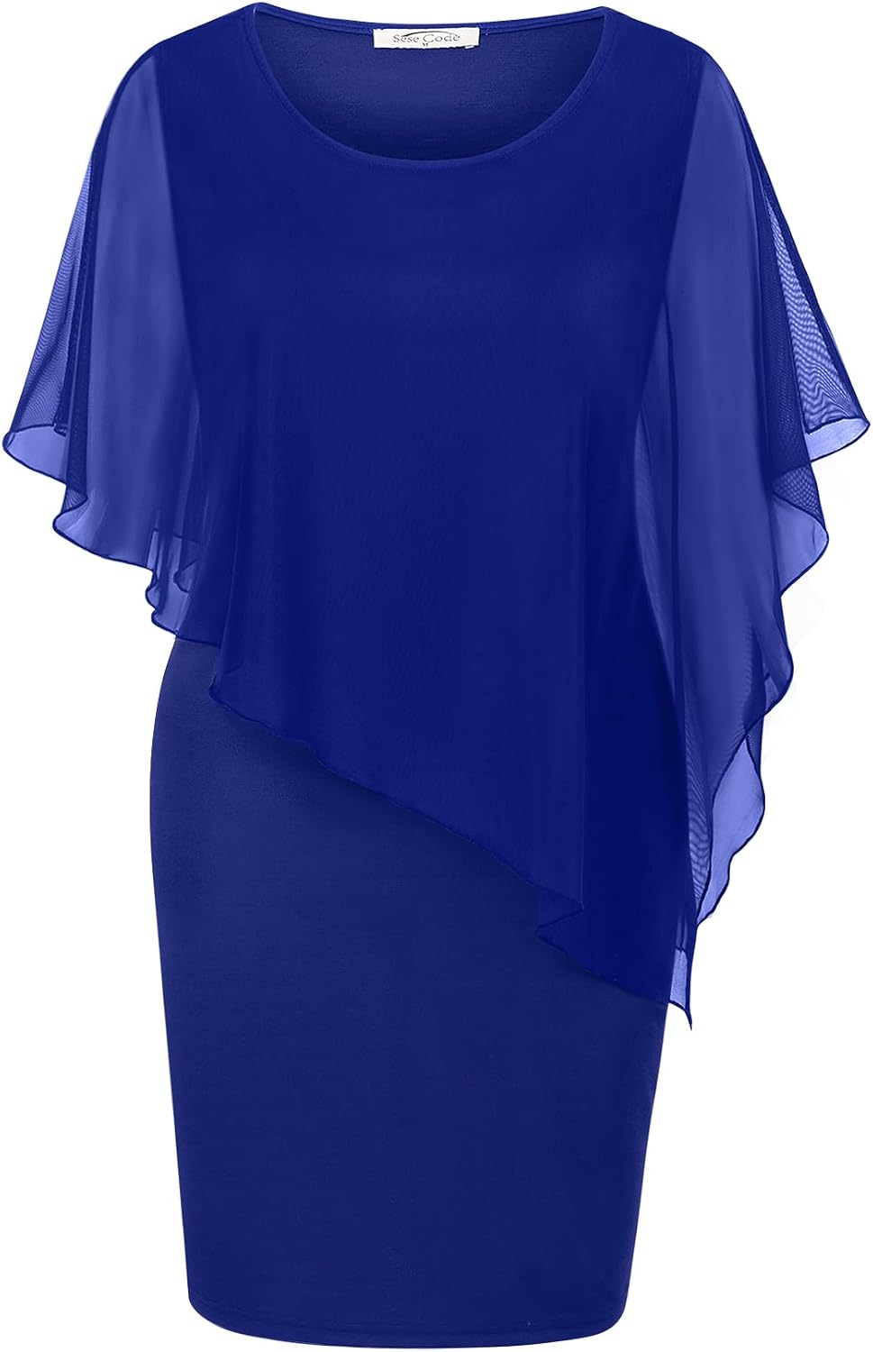 SeSe Code Women's Mesh Cape Overlay Bodycon Knee Length Pencil Dress for Wedding Guest