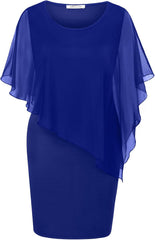 SeSe Code Women's Mesh Cape Overlay Bodycon Knee Length Pencil Dress for Wedding Guest