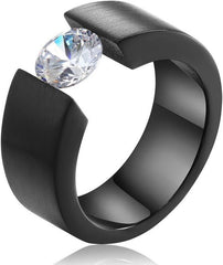 Stainless Steel Cubic Zirconia Ring for Men Women 8mm Wedding Band Promise Statement Ring Simulated Diamond Silver Gold Black Size 7-12