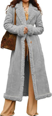 Ladies Cozy Winter Teddy Bear Long Coats for Women Faux Suede Leather Shearing Jacket Fuzzy Sherpa Lined Trench Coat