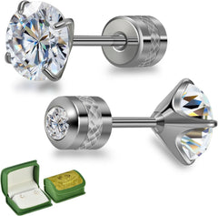 Hopply Moissanite Stud Earrings for Men & Women,D Color VVS1 Hypoallergenic Pure Titanium Screw Back Round Moissanite Wedding Earrings Dainty Cartilage Helix Piercing Jewelry 1-2CT