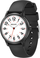 Beeasy Nurse Watch Waterproof for Medical Professionals Students Women Men,Watches with Second Hand Nursing 12/24 Hour, Easy Read Dial and Silicone Band, Military Time Luminouse