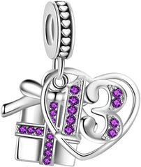 Sparkling Gift Box Anniversary Birthday Love Heart Dangle Charm fits Pandora Charms Moments Bracelets Celebration Bead Cubic Zirconia