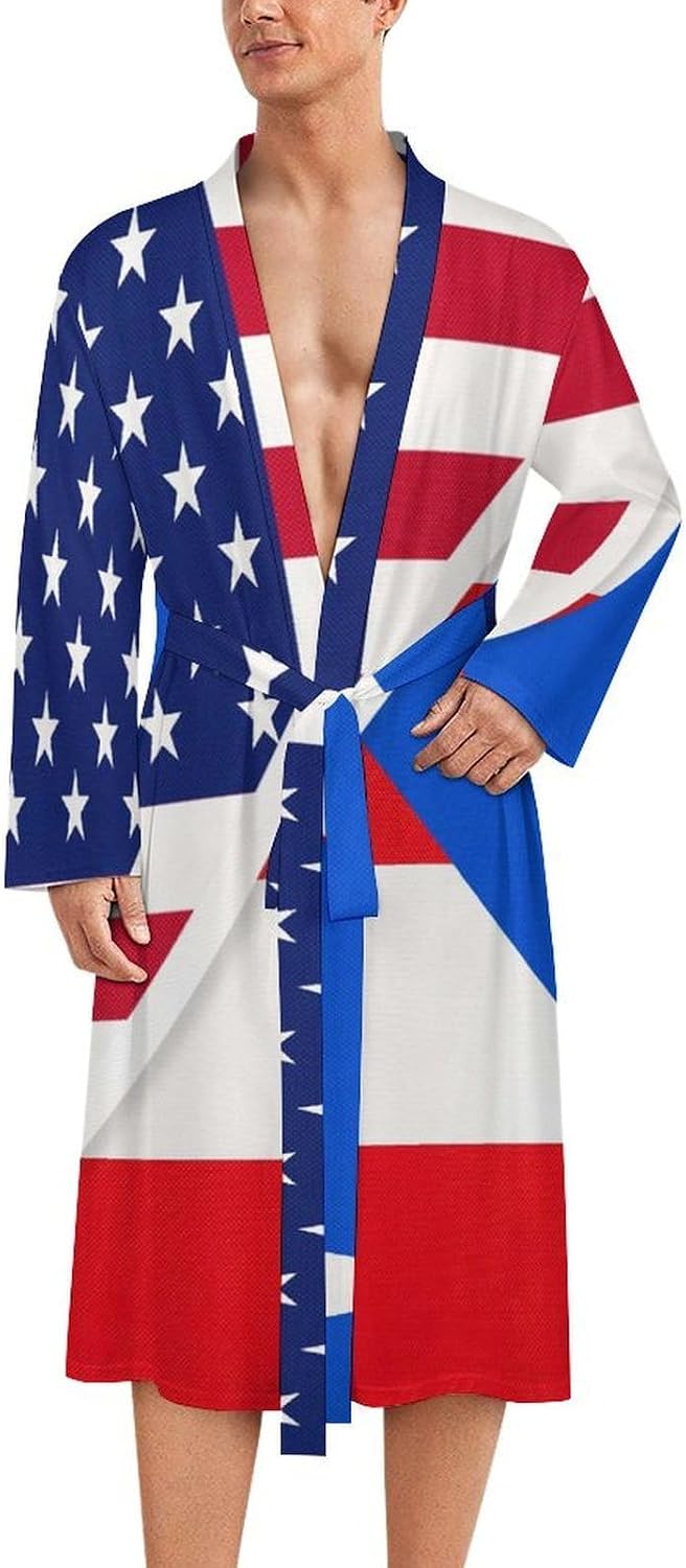 60s 70s Hippie Flowers Peace Love Mens Robe Long Sleeve V Neck Bathrobes Sleepwear Robes with Belt