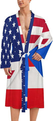 60s 70s Hippie Flowers Peace Love Mens Robe Long Sleeve V Neck Bathrobes Sleepwear Robes with Belt