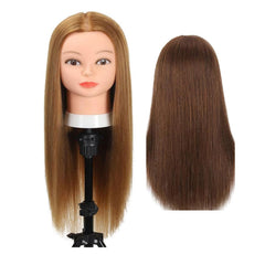 16 Inch 100% Real Hair Mannequin Head Training Head Manikin Cosmetology Doll Head for Hairdresser Practice Braiding Hair Styling with Clamp stand (16 -Inch)