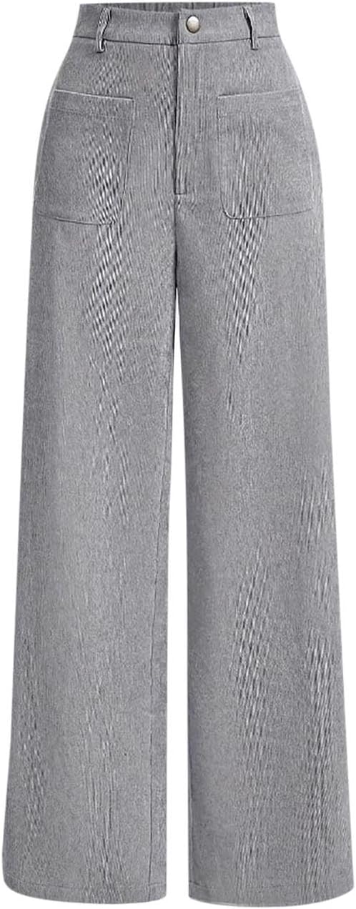 Pants for Women Casual Wide Leg Lounge Trousers High Waist Button Basic Comfy Pant Outfits Fall Loose Comfy Slacks