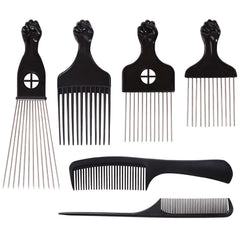 COOKOO 3 Pack Metal Afro Hair Styling Combs - Fist Design Wide Tooth Picks for Women, Men & Natural Curly Hair Hairstyling