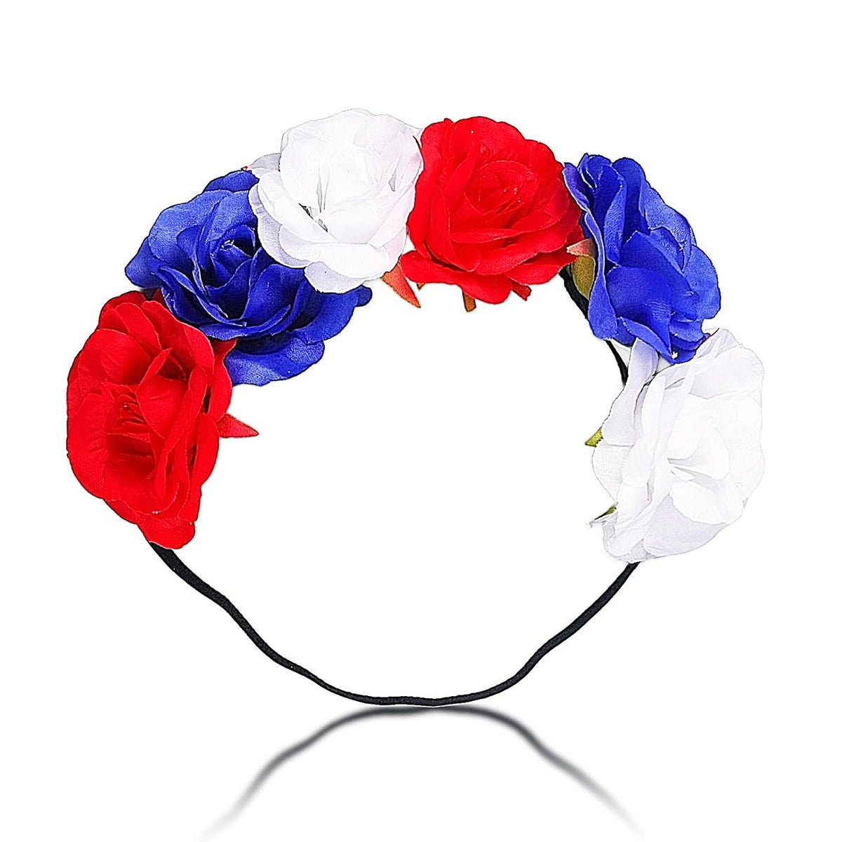 Flower Headband Red Blue White Elastic Ribbon 4th of July Hairband for Women Rose patriotic headband National Memorial Day para niña Hair Hoop Floral Crown for Party Supplies 1PCS
