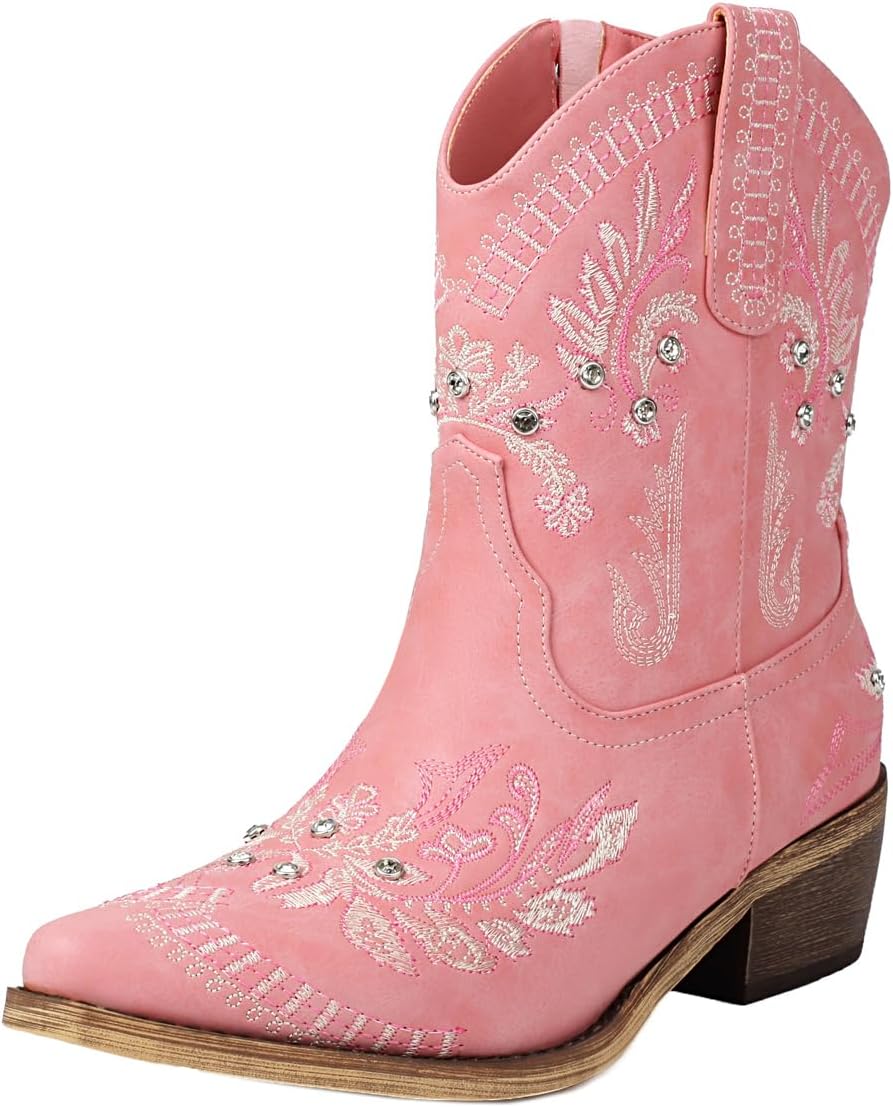 Cowboy Boots for Women Ankle Western Fringe Booties with Low Heel