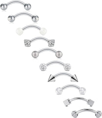 FECTAS 10PCS Eyebrow Rook Piercing Jewelry 16G Earrings Vertical Labret Lip Jewelry Curved Barbell Eyebrow Rings Tiny Small Belly Rings Ear Rook Helix Conch Daith Piercing Jewelry