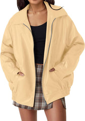 Faux Leather Jacket for Women Oversized Lapel Long Sleeve Jackets Zip Up Bomber Coats Fashion Motorcycle Coats