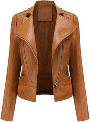 Women's spring and autumn season rivets faux leather biker jacket, short punk style, a variety of colors