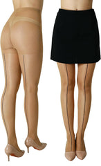 2 Pairs Backseam Sheer Tights For Women- 30D High Waist Control Top Pantyhose with Reinforced Toes